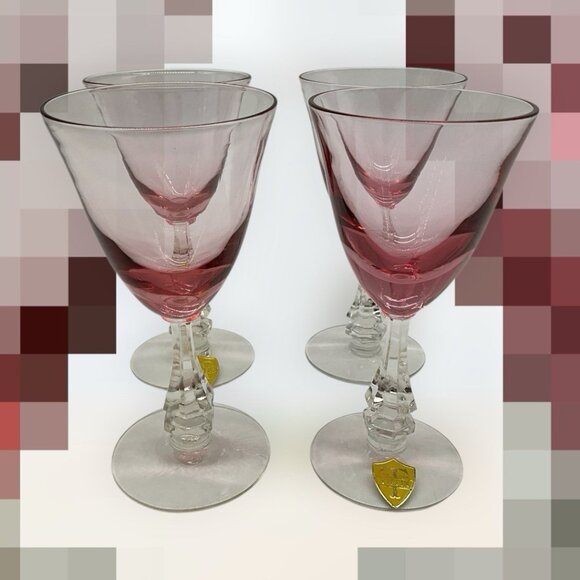 Tiffin Franciscan Wisteria Pink Wine Stemware Set of 4 Vintage Glassware MCM - Picture 2 of 11